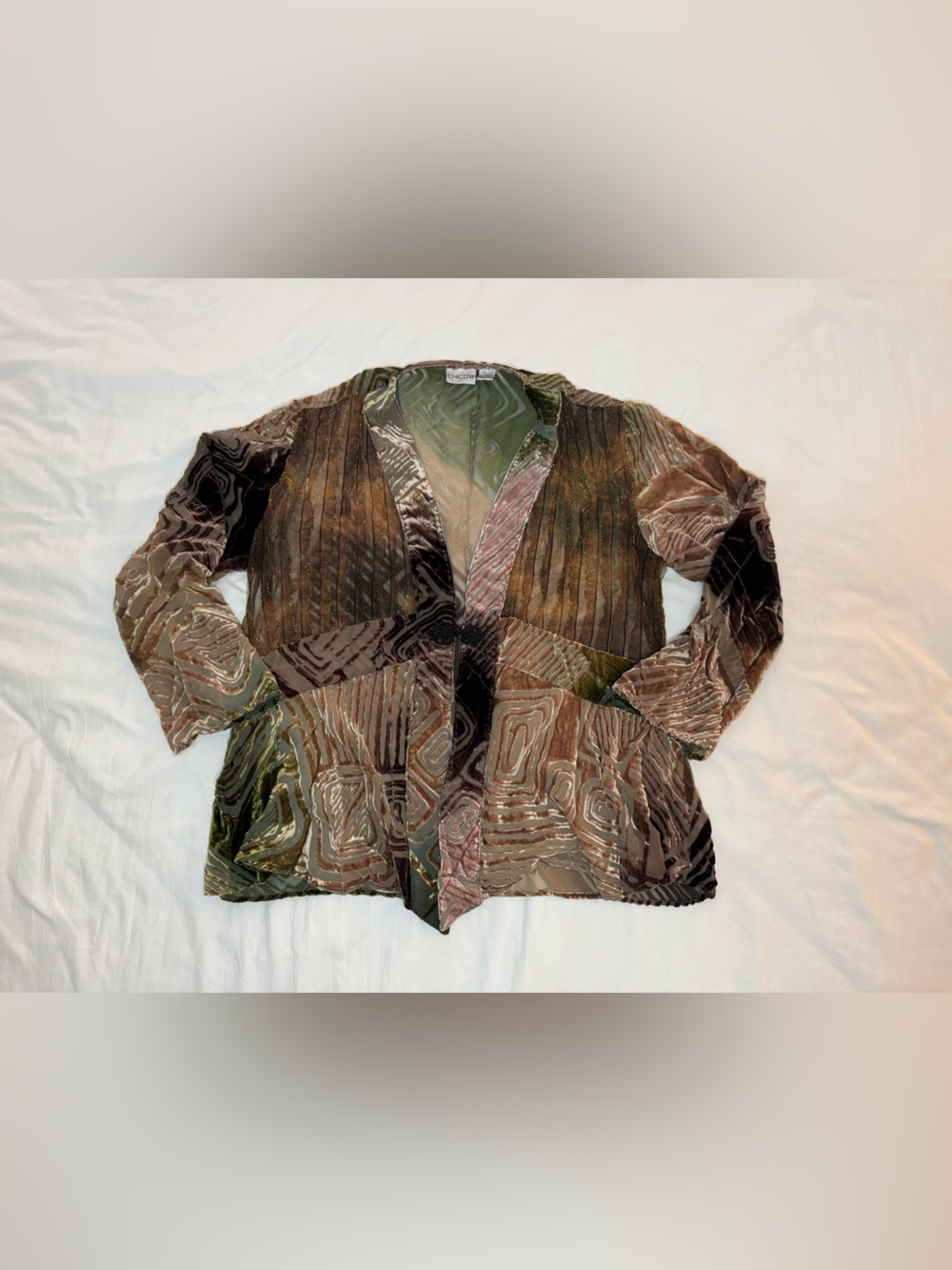 Chico's Multicolor Velvet Patchwork Open Jacket